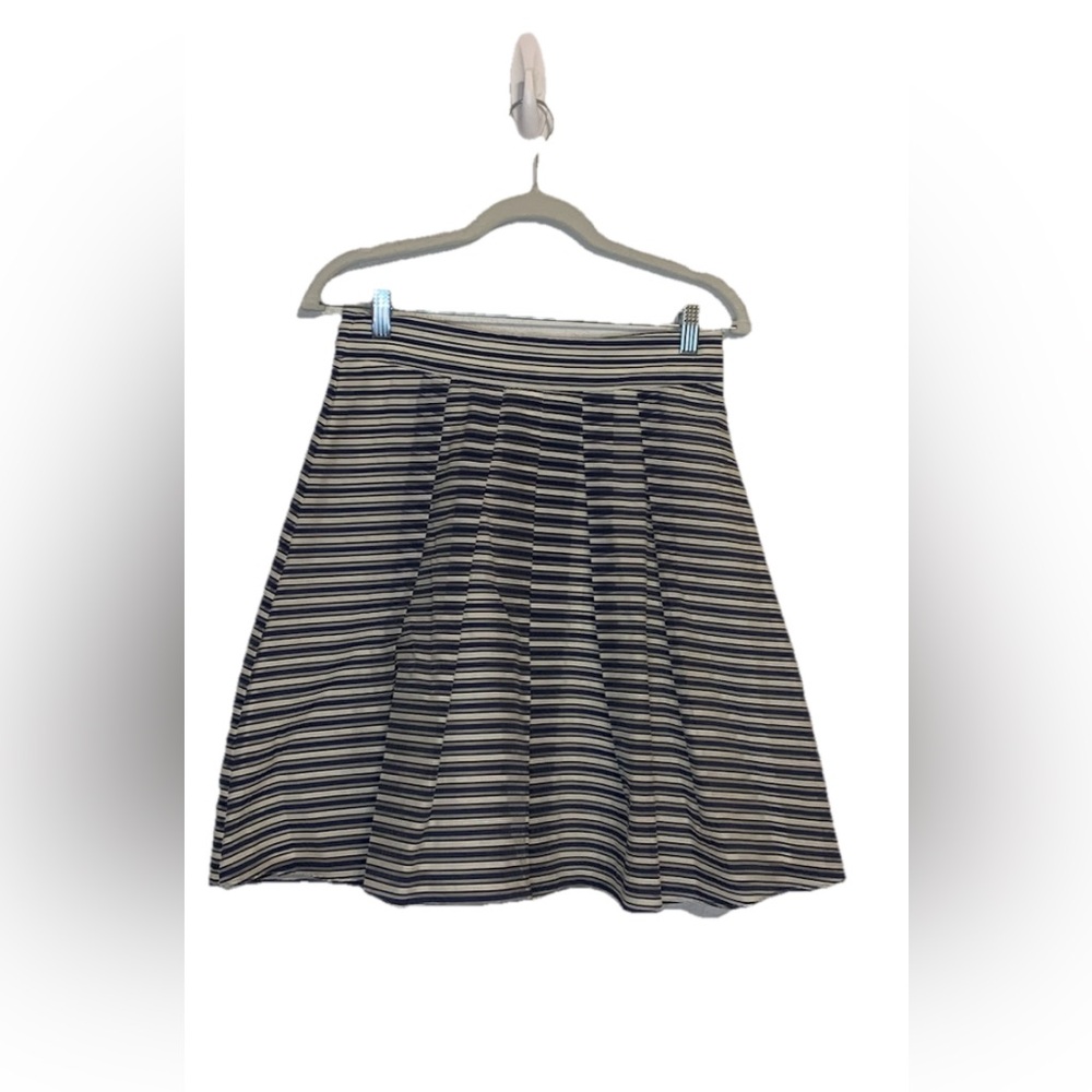J Crew Women Mini Skirt Size 2 Blue Pleated Stripe Cotton Blend Preppy Coastal